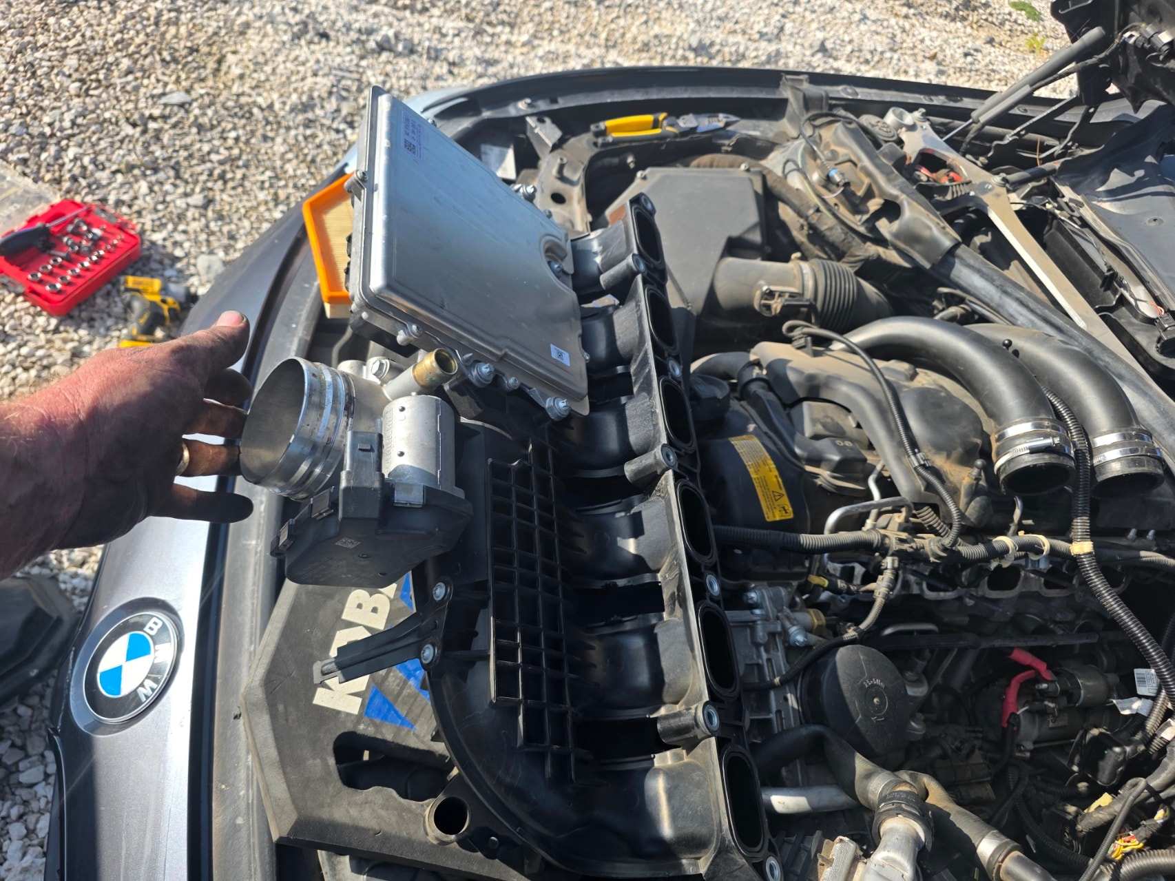 Mechanic inspecting BMW engine
